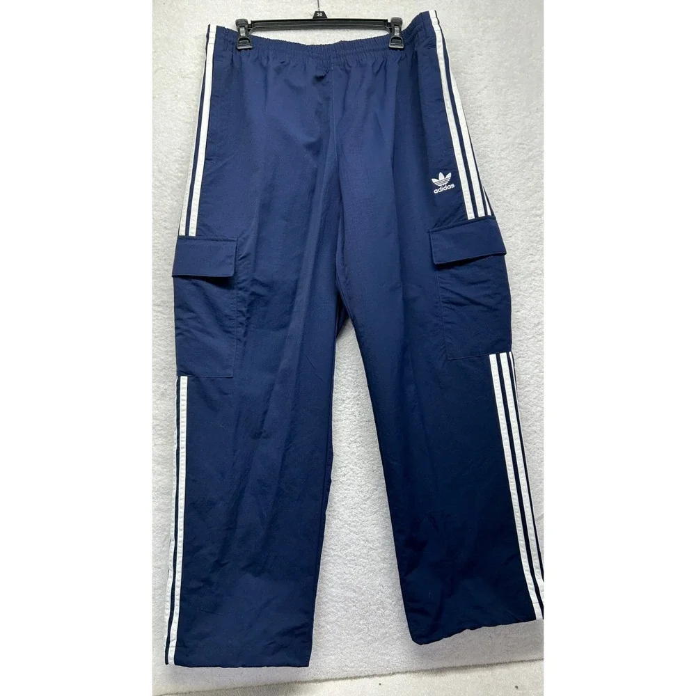 Adidas Mens Size L Blue 3 Stripes Cargo Athletic Pants